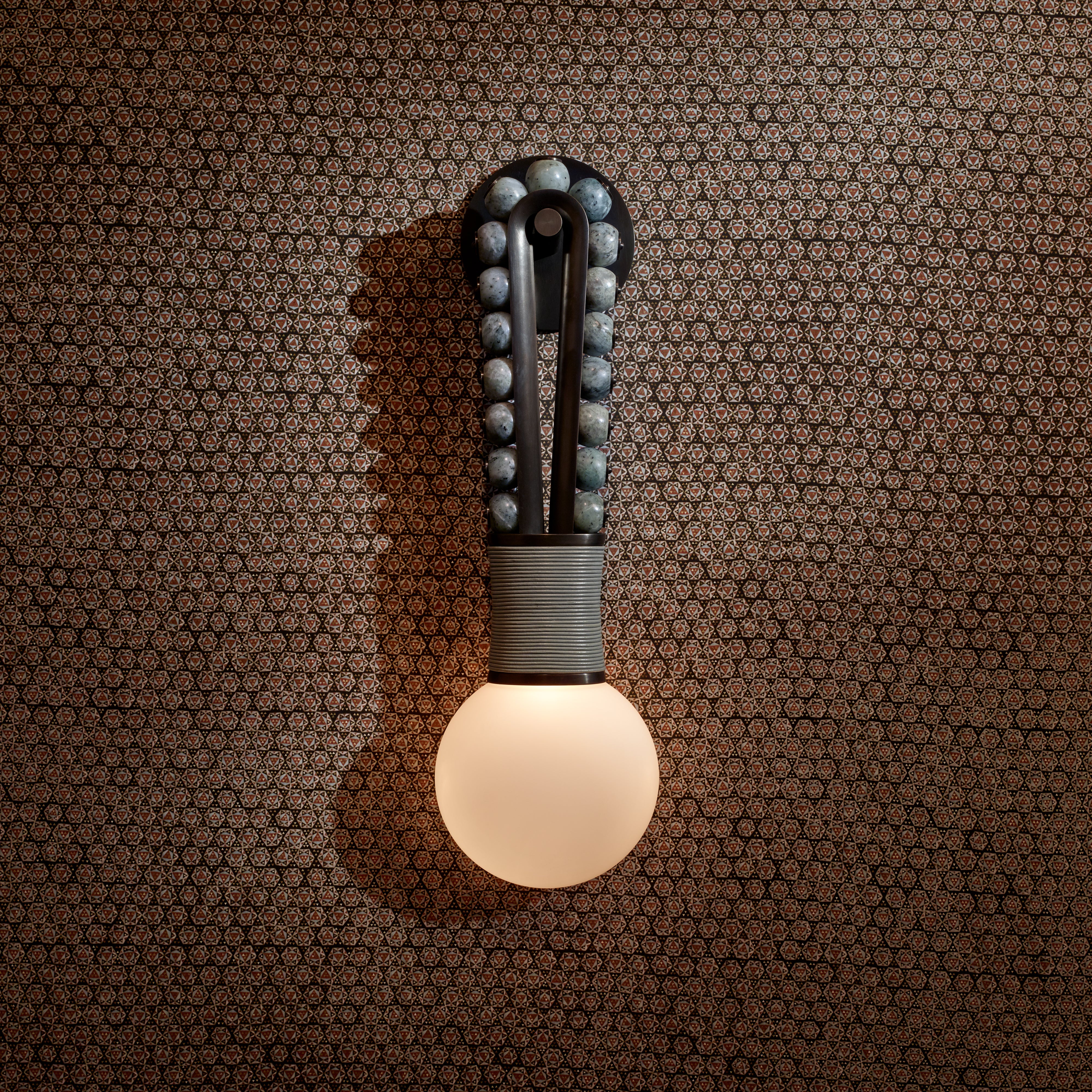 finish : oil-rubbed bronze / stones : grey jade / leather : cool grey